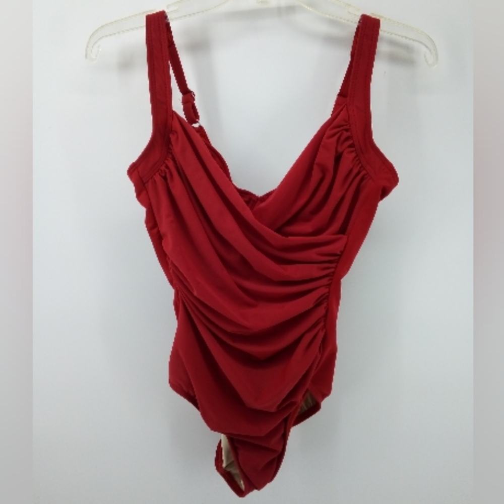 Miraclesuit Red Solid Flattering Draped One Piece… - image 1